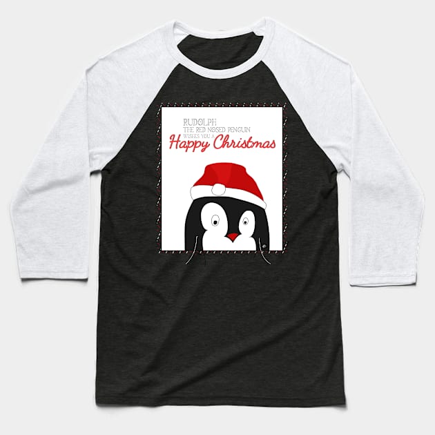 Rudolph Christmas Penguin Baseball T-Shirt by Kirovair